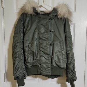 Topshop Khaki Bomber Jacket with Faux Fur